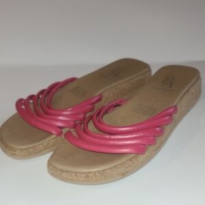Pink Strappy Slide Sandals ETINNE AIGNER Leather Cork Casual Boho Barbie Beachy